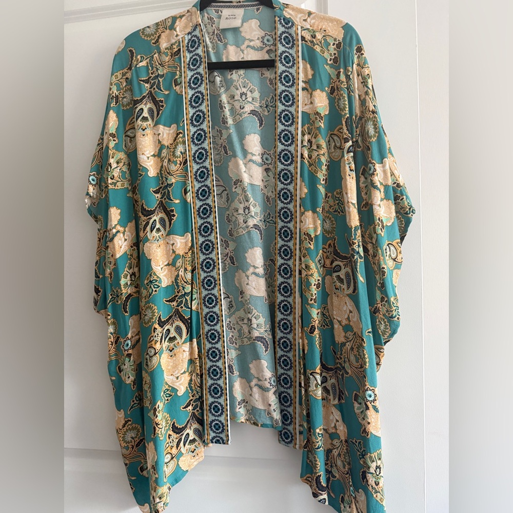 Knox Rose Teal and Cream Floral Kimono